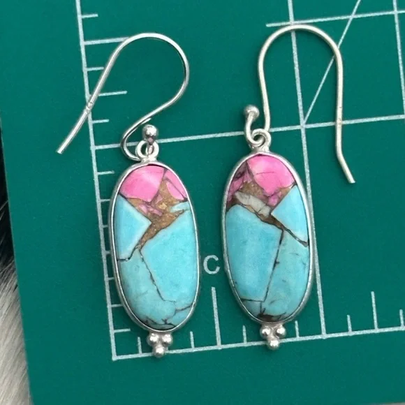Sold ❤️ Turquoise Cotton Candy Dahlia Southwestern Sterling Silver Earrings - Picture 4 of 5